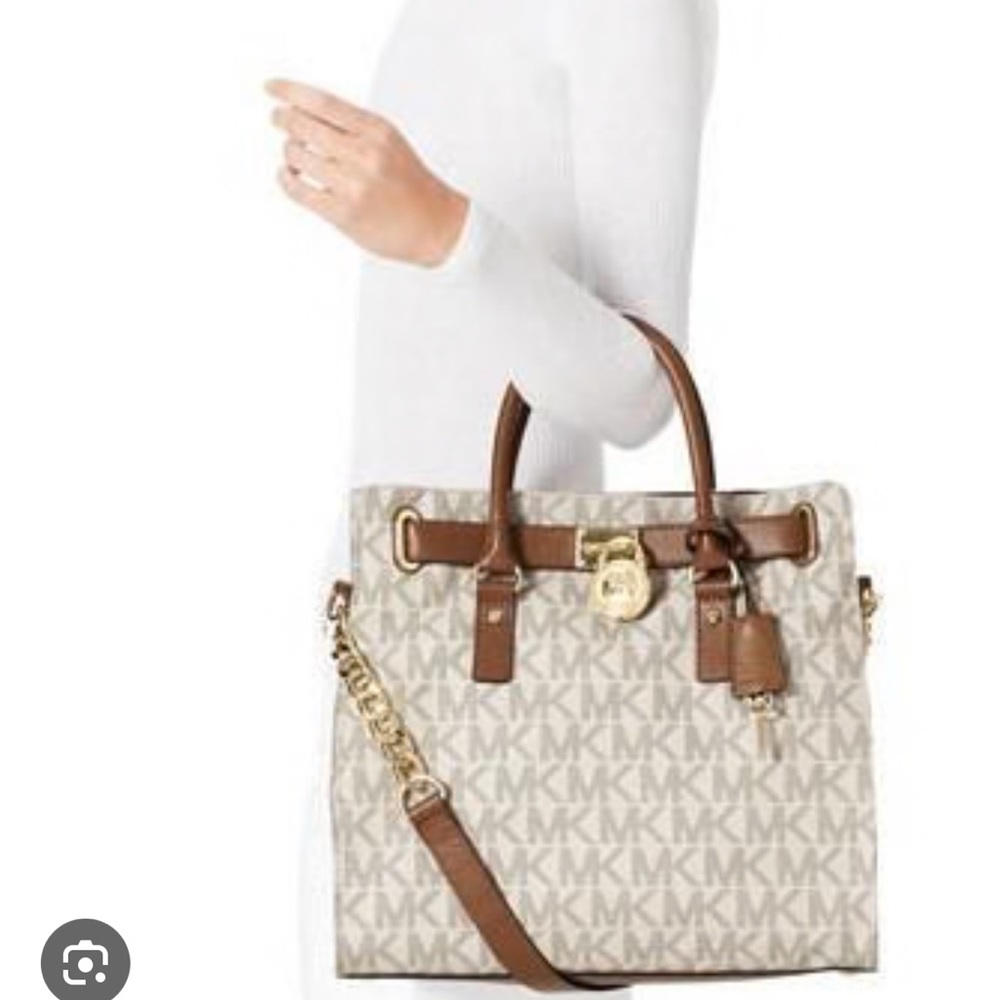 EUC Michael Kors Cream and Brown Tote with Gold Accents